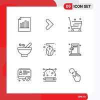 symboles d'icônes universels groupe de 9 contours modernes d'herbes naturelles direction magasin d'herbes cosmétiques éléments de conception vectoriels modifiables vecteur