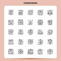 contour 25 jeu d'icônes de financement participatif. ensemble d'icônes noires de conception de style de ligne vectorielle. pack de pictogrammes linéaires. illustration vectorielle de conception d'idées d'affaires web et mobiles. vecteur