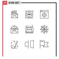 pack de 9 contours créatifs d'éléments de conception vectoriels modifiables pour l'application de courrier de bagages vecteur