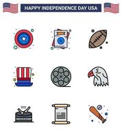 joyeux jour de l'indépendance usa pack de 9 lignes créatives remplies de jeu usa ball presidents day modifiables usa day vector design elements