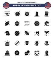 usa joyeux jour de l'indépendance ensemble de pictogrammes de 25 glyphe solide simple des états-unis boisson célébration alcool bâtiment modifiable usa day vector design elements