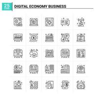 25 icône d'entreprise d'économie numérique définie fond vectoriel