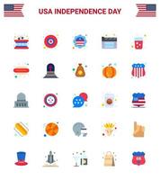 ensemble de 25 icônes de la journée des états-unis symboles américains signes de la fête de l'indépendance pour le jus de hot-dog drapeau international boisson film modifiable éléments de conception vectorielle de la journée des états-unis vecteur
