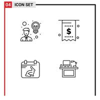 ensemble de pictogrammes de 4 couleurs plates remplies simples de créativité calendrier utilisateur facture pâques éléments de conception vectoriels modifiables vecteur
