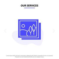 nos services cadre galerie image image glyphe solide icône modèle de carte web