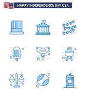 ensemble de 9 icônes de la journée des états unis symboles américains signes de la fête de l'indépendance pour le barbecue bruants de francfort nourriture nourriture modifiable éléments de conception de vecteur de la journée des états unis