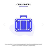nos services plage vacances transport voyage solide glyphe icône modèle de carte web vecteur