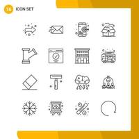 aperçu de l'interface mobile ensemble de 16 pictogrammes d'outils tuyau cible service produit éléments de conception vectoriels modifiables vecteur