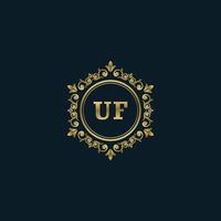 logo lettre uf avec modèle or de luxe. modèle vectoriel de logo d'élégance.