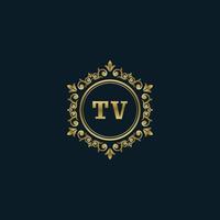 logo tv lettre avec modèle or de luxe. modèle vectoriel de logo d'élégance.