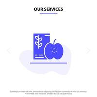 nos services petit déjeuner régime alimentaire fruits sain solide glyphe icône modèle de carte web vecteur