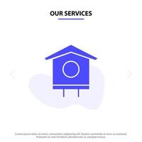 nos services maison oiseau nichoir printemps solide glyphe icône modèle de carte web vecteur