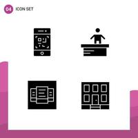 interface mobile glyphe solide ensemble de 4 pictogrammes d'éléments de conception vectoriels modifiables d'immeuble de bureaux de technologie de prix de code à barres vecteur
