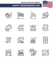 joyeux jour de l'indépendance pack de 16 lignes signes et symboles pour mortier canon main gros pistolet décoration de fête éléments de conception vectoriels modifiables usa day vecteur