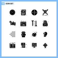 symboles d'icônes universels groupe de 16 glyphes solides modernes d'insigne de jeu de poupée bouclier de chat éléments de conception vectoriels modifiables vecteur