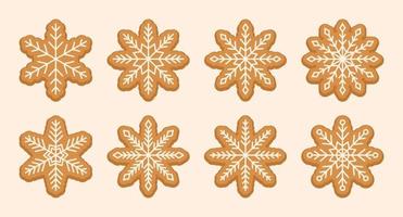 biscuits sucrés simples de flocon de neige de pain d'épice avec du sucre glacé. nourriture de vacances de noël. vecteur