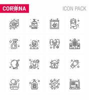 l'icône de 16 lignes de coronavirus sur le thème de l'épidémie corona contient des icônes telles que le nettoyage par pulvérisation désinfectant don sang coronavirus viral 2019nov éléments de conception de vecteur de maladie