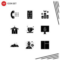 pack de 9 signes et symboles de glyphes solides modernes pour les supports d'impression Web tels que l'investissement de régime de café éléments de conception vectoriels modifiables chrétien de pâques vecteur