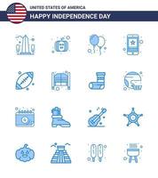 joyeux jour de l'indépendance pack de 16 signes et symboles de blues pour balle ballons mobiles téléphone intelligent éléments de conception vectoriels modifiables usa day vecteur