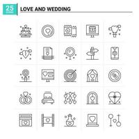 25 amour et mariage icon set vector background