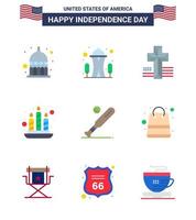 4 juillet usa joyeux jour de l'indépendance icône symboles groupe de 9 appartements modernes de baseball américain balle feu modifiable usa day vector design elements