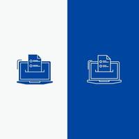 caractéristiques entreprise ordinateur CV en ligne compétences ligne web et glyphe icône solide bannière bleue ligne et glyphe icône solide bannière bleue vecteur