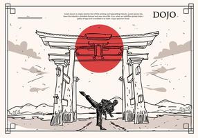 Bâtiment historique japonais Dojo Illustration dessinée à la main vecteur