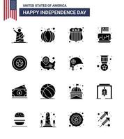 groupe de 16 glyphes solides définis pour le jour de l'indépendance des états-unis d'amérique tels que independece usa badge party cake modifiable usa day vector design elements