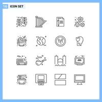 ensemble de 16 symboles d'icônes d'interface utilisateur modernes signes pour bogue configurer des éléments de conception vectoriels modifiables en papier d'écriture sonore vecteur