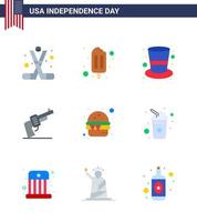 gros pack de 9 usa joyeux jour de l'indépendance usa vecteur appartements et symboles modifiables d'arme américaine rapide arme américaine modifiable usa day vector design elements