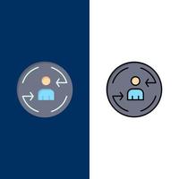 visiteur de retour icônes de marketing numérique plat et ligne remplie icône ensemble vecteur fond bleu