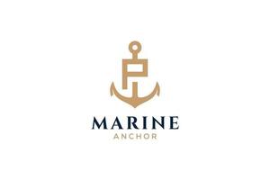 monogramme de la lettre p, logotype d'ancre. logo du yacht club, emblème maritime. vecteur
