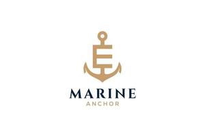 monogramme lettre e, logotype d'ancre. logo du yacht club, emblème maritime. vecteur