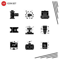 collection de 9 icônes vectorielles dans un style solide. symboles de glyphes parfaits en pixels pour le web et le mobile. signes d'icône solide sur fond blanc. 9 icônes. vecteur