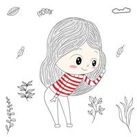 illustration vectorielle de belle fille debout regardant les plantes vecteur