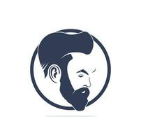 homme barbe hipster barbershop emblème vectoriel. visage d'homme barbu, personnage hipster. vecteur