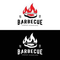 logo de gril de barbecue, vecteur de nourriture grillée, conception adaptée au restaurant, au grill, à la viande fumée