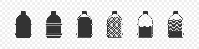 ensemble de bouteilles en plastique. silhouettes de bouteilles. icônes de concept de bouteilles plates. illustration vectorielle vecteur