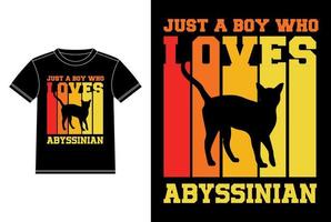 juste un garçon qui aime le modèle de conception de t-shirt abyssin, chat abyssin à bord, vecteur d'autocollant de fenêtre de voiture pour les amoureux des chats, conception de vêtements noir sur blanc