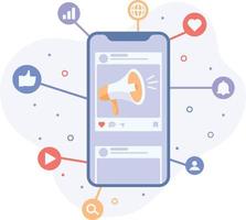 marketing numérique et concept de marketing mobile. stratégie de marketing sur les réseaux sociaux et promotion commerciale vecteur