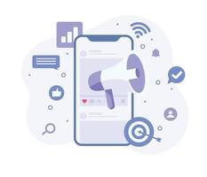 marketing numérique et concept de marketing mobile. stratégie de marketing sur les réseaux sociaux et promotion commerciale vecteur