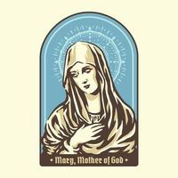 la vierge marie mère de dieu illustration de style vintage vecteur