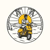 aventure moto scooter vintage, club de motocross. illustration vectorielle dessinés à la main vecteur