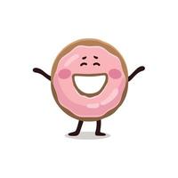 illustration numérique plate pour enfants drôle de beignet heureux glacé rose. personnage de beignet, mascotte, illustration, autocollant. vecteur
