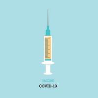 seringue avec illustration d'icône de vaccin covid-19 dans un style plat. notion de vaccination vecteur