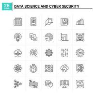 25 icône de la science des données et de la cybersécurité définie fond vectoriel