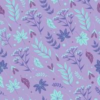 fleurs et herbes. modèle rustique pastoral sans soudure. été lumineux, illustration de printemps, style boho. violet tendance, très péri. pour l'habillement, le papier peint, l'impression sur tissu, l'emballage vecteur