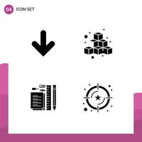 interface mobile glyphe solide ensemble de 4 pictogrammes de flèche téléchargement fixe stylo amusant éléments de conception vectoriels modifiables vecteur