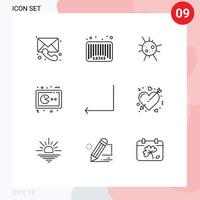contour de l'interface mobile ensemble de 9 pictogrammes de code de manette de jeu fléché jeu pac man éléments de conception vectoriels modifiables vecteur
