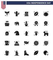 joyeux jour de l'indépendance 4 juillet ensemble de 25 glyphe solide pictogramme américain du festival américain divertissement américain ballon américain rugby éléments de conception vectoriels modifiables usa day vecteur